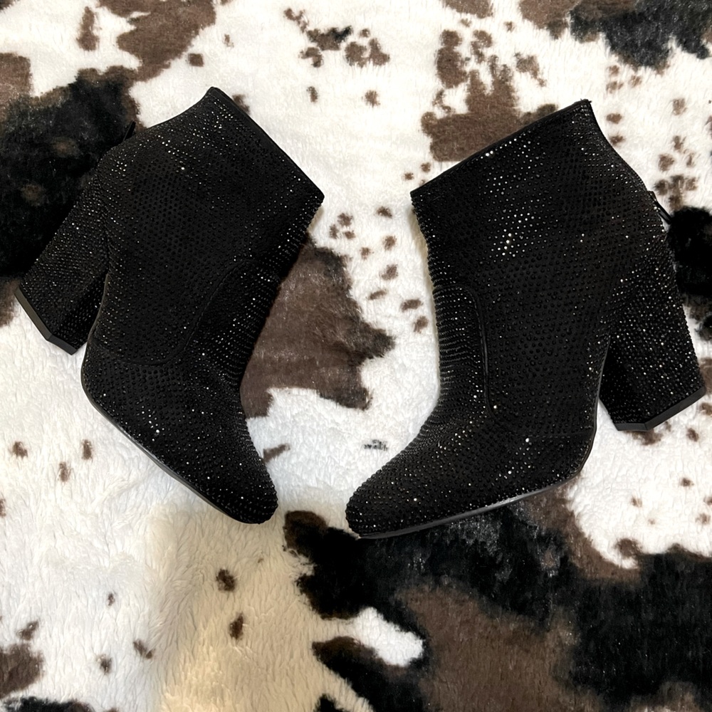 Black crystal studded booties